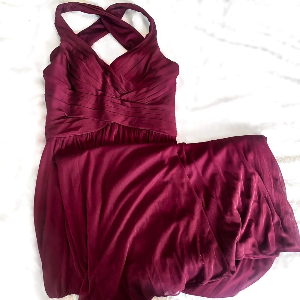 David’s Bridal Long Bridesmaid Dress - Size 6 -Wine - style #W10974